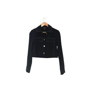Truth By Republic Black Cropped Jacket XS With Contrast Stitching & Snap Buttons